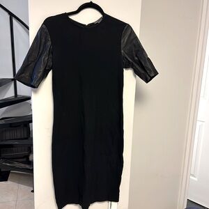 Vince Sheath Dress w/ Leather Accent